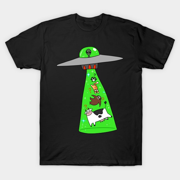 Frog Sloth Cat Cow Alien Abduction T-Shirt by saradaboru